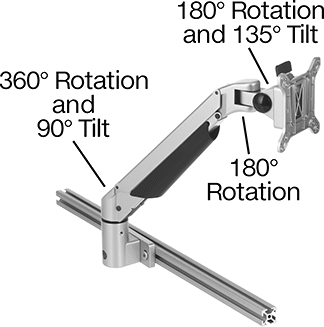 T-Slotted Framing Monitor Mount with Positioning Arm, 14-9/32" Overall Height
