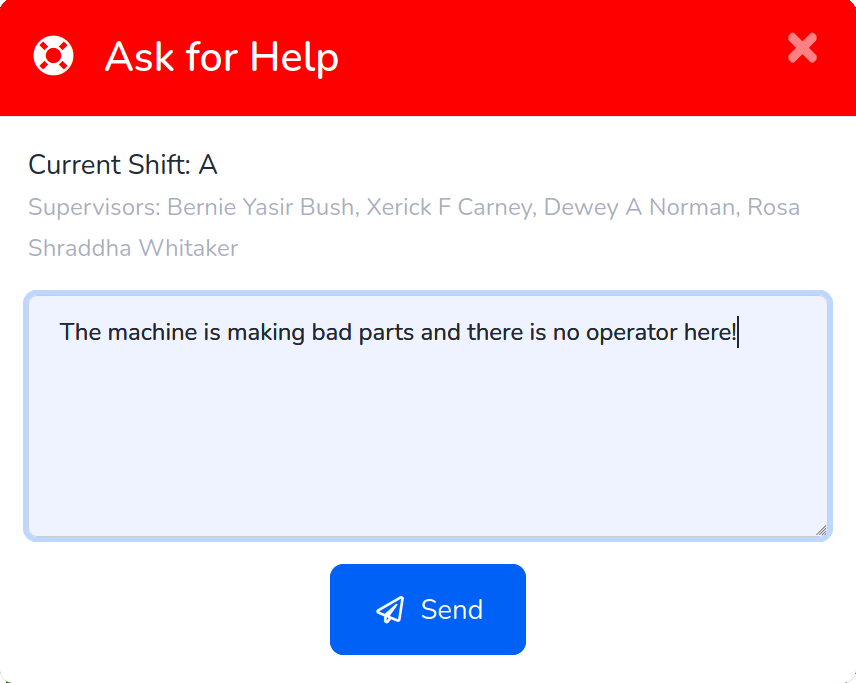 The MOLI HELP dialog on a kiosk, where an operator describes the problem before it is sent