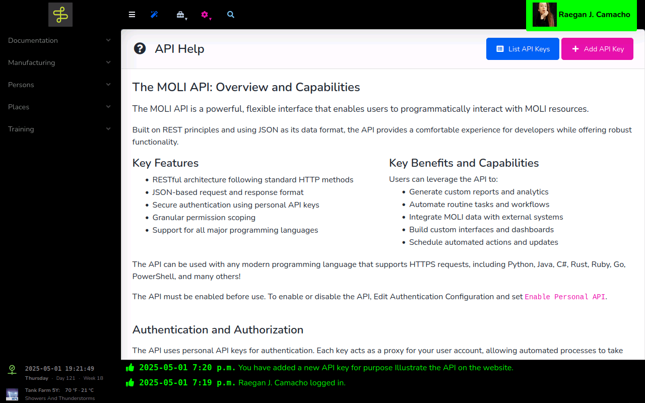 MOLI's API Help page: an overview of the API and what it can do